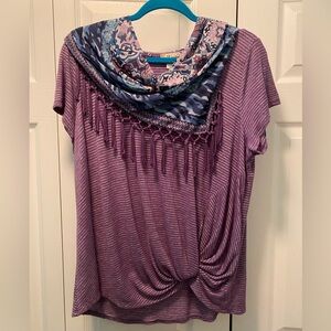 World Unity Purple top with Fringed detachable purple/pink/blue scarf XXL